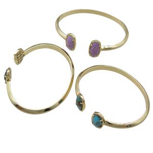 copper bangle with Gemstone, mixed, resizable, gold plated, approx 7-14mm, 45-55mm [GMBR436]