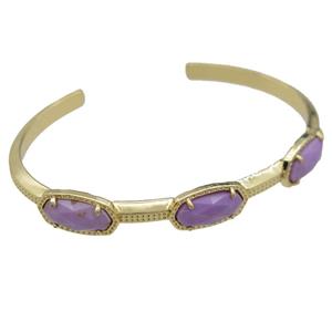 copper bangle with Sugilite, resizable, gold plated, approx 7-14mm, 45-60mm [GMBR438]