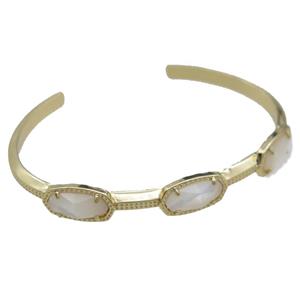 copper bangle with white MoonStone, resizable, gold plated, approx 7-14mm, 45-60mm [GMBR439]