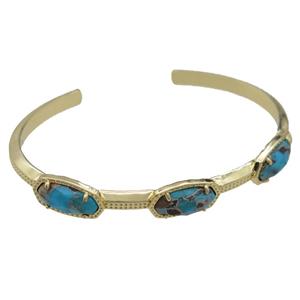 copper bangle with Turquoise, resizable, gold plated, approx 7-14mm, 45-60mm [GMBR441]