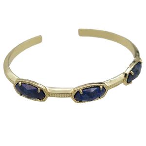copper bangle with Lapis, resizable, gold plated, approx 7-14mm, 45-60mm [GMBR442]