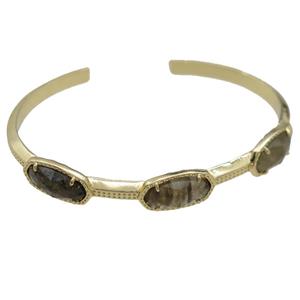 copper bangle with Labradorite, resizable, gold plated, approx 7-14mm, 45-60mm [GMBR443]