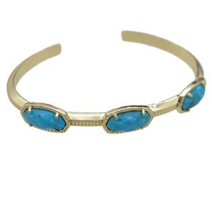 copper bangle with Turquoise, resizable, gold plated, approx 7-14mm, 45-60mm [GMBR445]