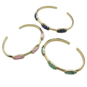 copper bangle with Gemstone, mixed, resizable, gold plated, approx 7-14mm, 45-60mm [GMBR447]
