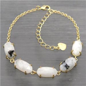 copper Bracelets with white Moonstone, Adjustable, gold plated, approx 7-14mm, 22cm length [GMBR449]