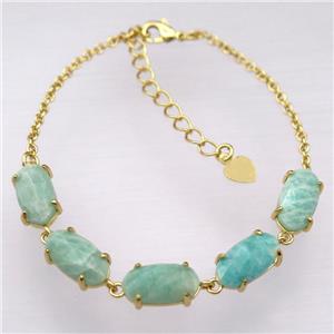 copper Bracelets with green Amazonite, resizable, gold plated, approx 7-14mm, 22cm length [GMBR452]