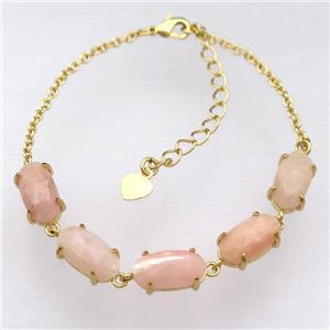copper Bracelets with peach MoonStone, Adjustable, gold plated, approx 7-14mm, 22cm length [GMBR453]
