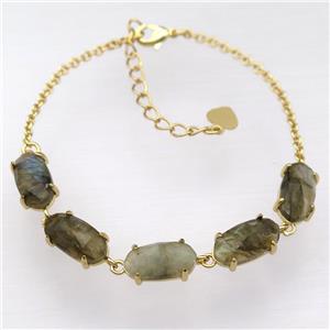 copper Bracelets with Labradorite, resizable, gold plated, approx 7-14mm, 22cm length [GMBR454]