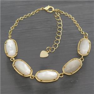 copper Bracelets with white MoonStone, resizable, gold plated, approx 7-14mm, 22cm length [GMBR459]