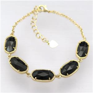 copper Bracelets with black Onyx Agate, resizable, gold plated, approx 7-14mm, 22cm length [GMBR460]