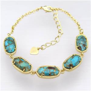 copper Bracelets with Turquoise, resizable, gold plated, approx 7-14mm, 22cm length [GMBR461]