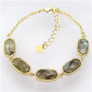 copper Bracelets with Labradorite, Adjustable, gold plated, approx 7-14mm, 22cm length [GMBR463]