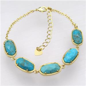 copper Bracelets with blue Turquoise, Adjustable, gold plated, approx 7-14mm, 22cm length [GMBR464]