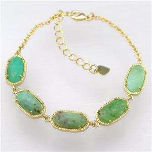 copper Bracelets with green Chrysoprase, Adjustable, gold plated, approx 7-14mm, 22cm length [GMBR465]