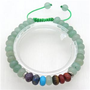 Adjustable Chakra Bracelets with green aventurine, rondelle, approx 8mm dia [GMBR493]