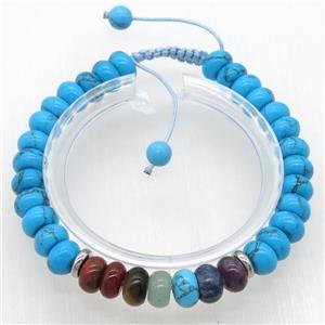 Chakra Bracelets with blue dye turquoise, Adjustable, rondelle, approx 8mm dia [GMBR495]