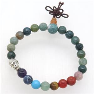 Chakra buddha Bracelets with indian agate, stretchy, approx 8mm dia [GMBR503]