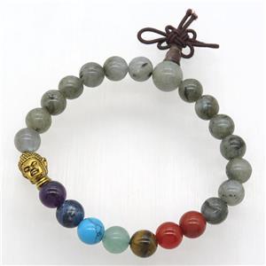 Chakra buddha Bracelets with labradorite, stretchy, approx 8mm dia [GMBR507]