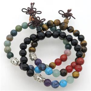 Chakra buddha Bracelets with gemstone, mixed, stretchy, approx 8mm dia [GMBR508]