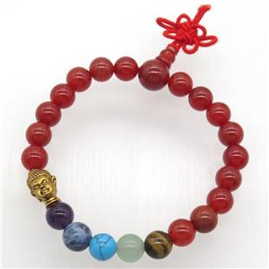 Chakra buddha Bracelets with red carnelian, guru, stretchy, approx 8mm dia [GMBR509]