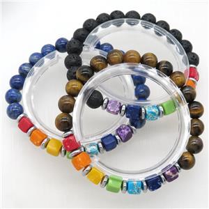 Chakra Bracelets with gemstone, mixed, stretchy, approx 8mm dia [GMBR518]