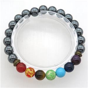 Chakra Bracelets with hematite, stretchy, approx 8mm dia [GMBR529]