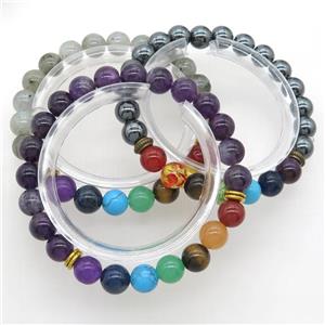 Chakra Bracelets with gemstone, mixed, stretchy, approx 8mm dia [GMBR530]