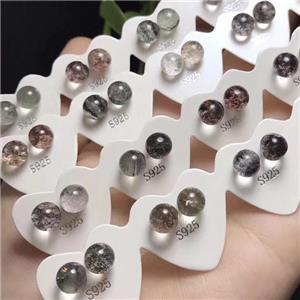 925 Sterling Silver Stud Earrings With Green Chlorite Quartz, approx 6mm dia [GMER686]
