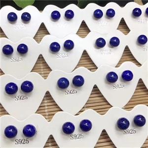 925 sterling silver Stud Earrings with blue Lapis, approx 6mm dia [GMER691]