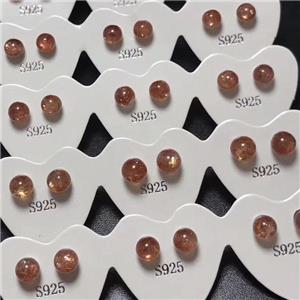 gold Strawberry Quartz stud Earrings with 925 sterlig silver, approx 6mm dia [GMER697]
