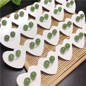green Chalcedony stud Earrings with 925 sterling silver, approx 6mm dia [GMER699]