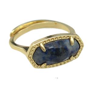 copper Rings with Lapis, resizable, gold plated, approx 7-14mm, 17mm dia [GR10193]