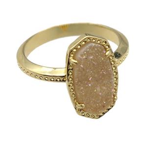 copper Rings with champagne Quartz Druzy, gold plated, approx 8-14mm, 18mm dia [GR10194]