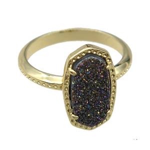 copper Rings with rainbow Quartz Druzy, gold plated, approx 8-14mm, 18mm dia [GR10197]