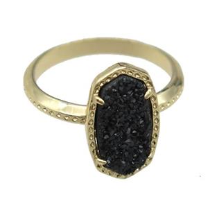 copper Rings with black Quartz Druzy, gold plated, approx 8-14mm, 18mm dia [GR10198]