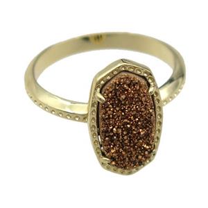 copper Rings with gold Quartz Druzy, gold plated, approx 8-14mm, 18mm dia [GR10200]