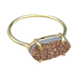 copper Rings with rose Quartz Druzy, gold plated, approx 7-14mm, 18mm dia [GR10203]