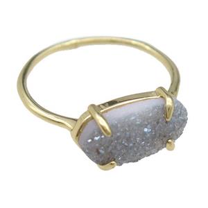 copper Rings with gray Quartz Druzy, gold plated, approx 7-14mm, 18mm dia [GR10205]