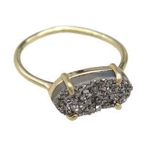 copper Rings with silver Quartz Druzy, gold plated, approx 7-14mm, 18mm dia [GR10207]