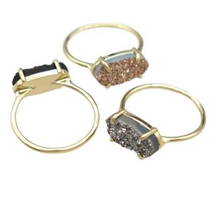 copper Rings with Quartz Druzy, mixed, gold plated, approx 7-14mm, 18mm dia [GR10208]