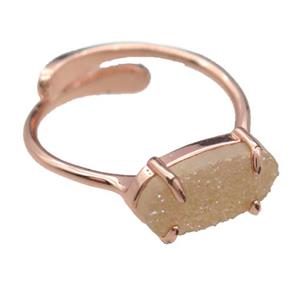 copper Rings with champagne Quartz Druzy, resizable, rose gold, approx 7-14mm, 18mm dia [GR10209]