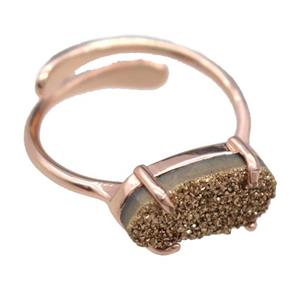 copper Rings with gold Quartz Druzy, resizable, rose gold, approx 7-14mm, 18mm dia [GR10210]