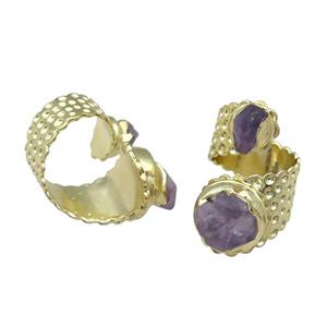 Copper Ring With Amethyst Gold Plated, approx 10-16mm, 20mm dia [GR10228]