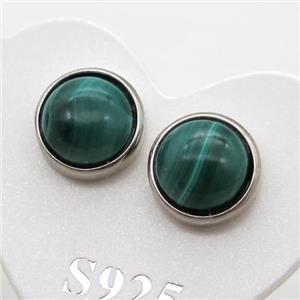 Sterling Silver Stud Earring with malachite, approx 8mm dia [GR10700]