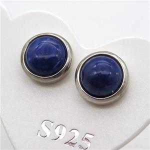 925 Sterling Silver Stud Earring with Lapis Lazuli, approx 8mm dia [GR10702]