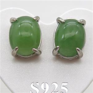 Sterling Silver Stud Earring with green Jadeite, approx 7x9mm [GR10711]