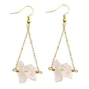 Pink Rose Quartz Hook Earring Gold Plated, approx 10-14mm [GR10735]