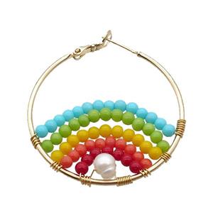 Pearlized Glass Hoop Earring Copper Multicolor Gold Plated, approx 4mm, 40mm dia [GR10743]