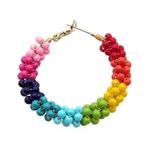 Pearlized Glass Copper Hoop Earring Multicolor Gold Plated, approx 4mm, 45mm dia [GR10744]
