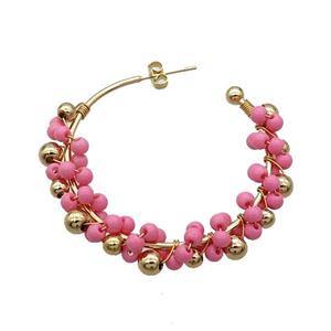Pink Pearlized Glass Copper Stud Earring Gold Plated, approx 3.5mm, 5mm, 45mm dia [GR10750]